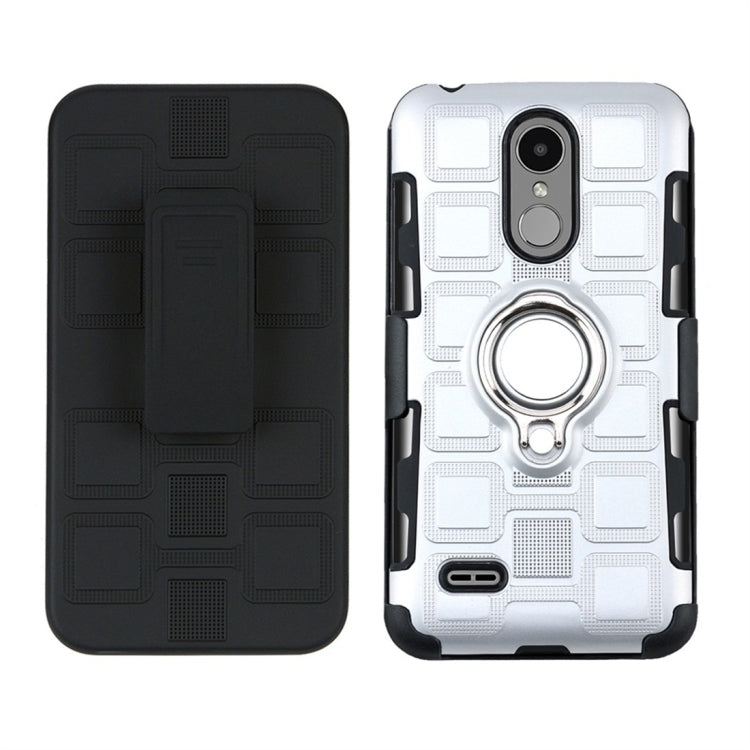 For LG K8 (2017) EU Version 3 In 1 Cube PC + TPU Protective Case with 360 Degrees Rotate Silver Ring Holder