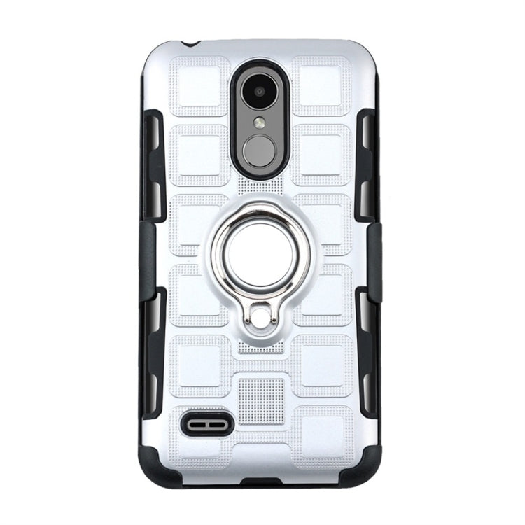 For LG K8 (2017) EU Version 3 In 1 Cube PC + TPU Protective Case with 360 Degrees Rotate Silver Ring Holder
