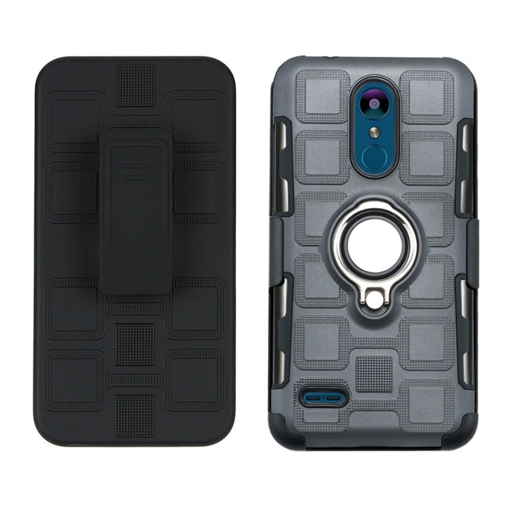 For LG K8 (2018) 3 In 1 Cube PC + TPU Protective Case with 360 Degrees Rotate Silver Ring Holder
