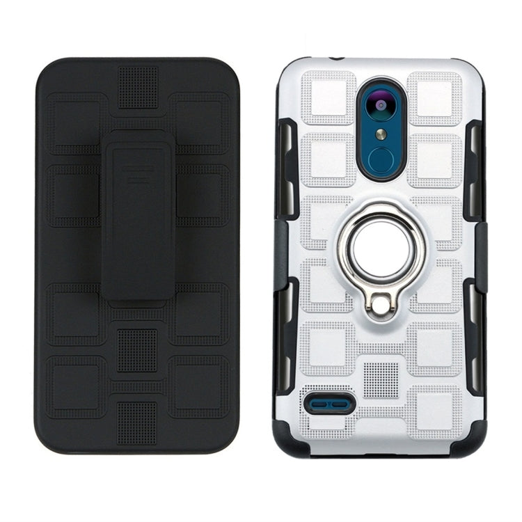 For LG K8 (2018) 3 In 1 Cube PC + TPU Protective Case with 360 Degrees Rotate Silver Ring Holder