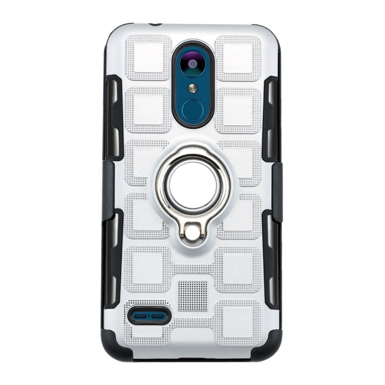 For LG K8 (2018) 3 In 1 Cube PC + TPU Protective Case with 360 Degrees Rotate Silver Ring Holder