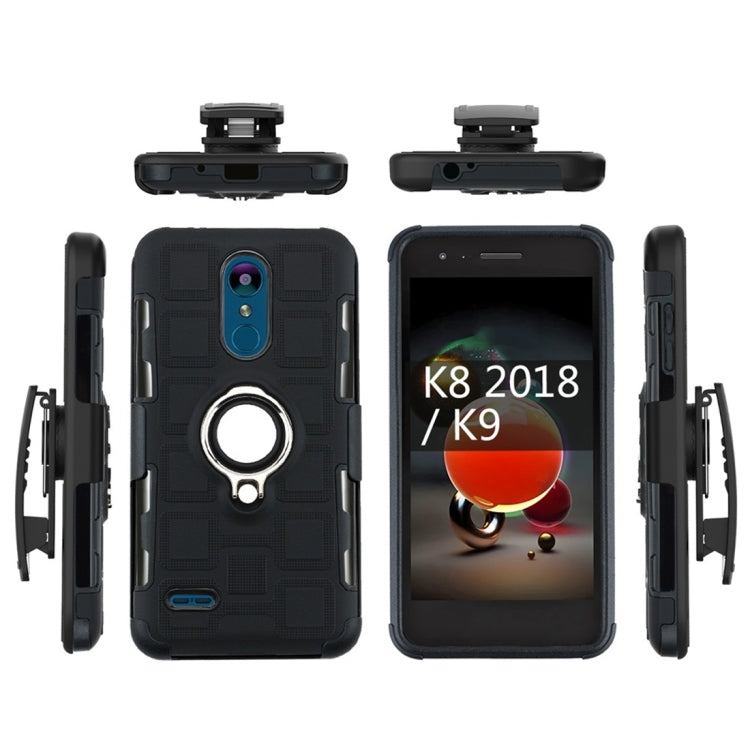 For LG K8 (2018) 3 In 1 Cube PC + TPU Protective Case with 360 Degrees Rotate Silver Ring Holder