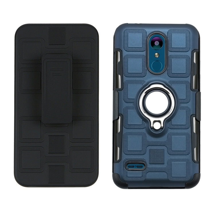 For LG K8 (2018) 3 In 1 Cube PC + TPU Protective Case with 360 Degrees Rotate Silver Ring Holder