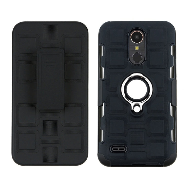 For LG K10 (2017) EU / US Version 3 In 1 Cube PC + TPU Protective Case with 360 Degrees Rotate Silver Ring Holder