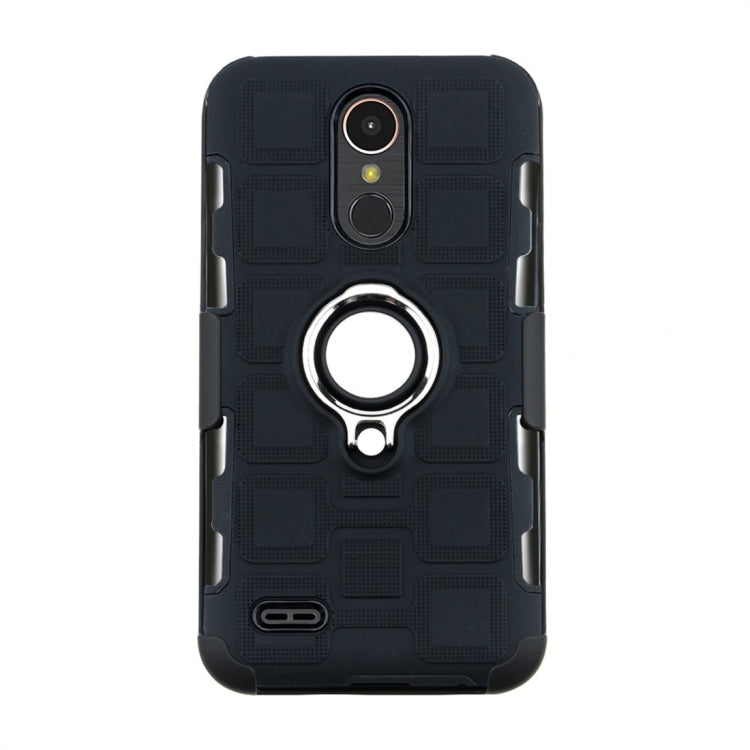 For LG K10 (2017) EU / US Version 3 In 1 Cube PC + TPU Protective Case with 360 Degrees Rotate Silver Ring Holder