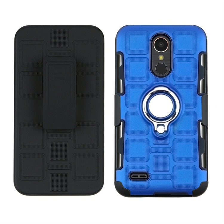 For LG K10 (2017) EU / US Version 3 In 1 Cube PC + TPU Protective Case with 360 Degrees Rotate Silver Ring Holder