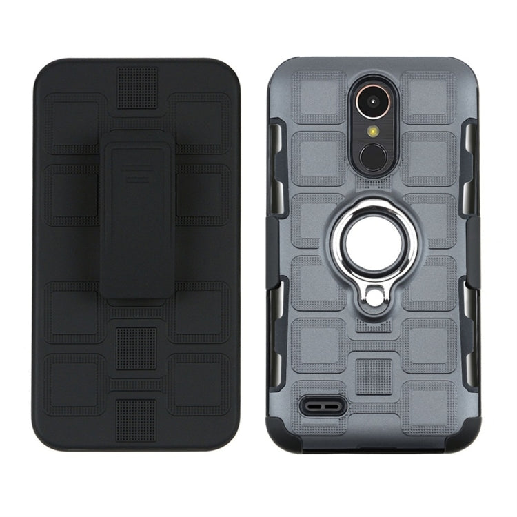 For LG K10 (2017) EU / US Version 3 In 1 Cube PC + TPU Protective Case with 360 Degrees Rotate Silver Ring Holder