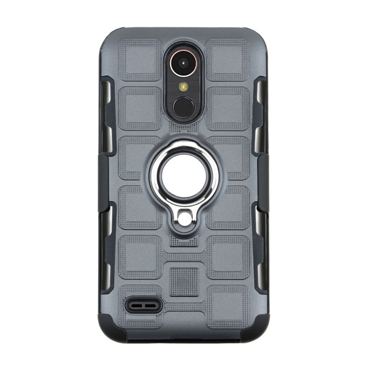 For LG K10 (2017) EU / US Version 3 In 1 Cube PC + TPU Protective Case with 360 Degrees Rotate Silver Ring Holder