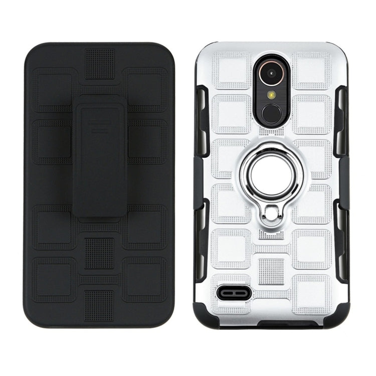 For LG K10 (2017) EU / US Version 3 In 1 Cube PC + TPU Protective Case with 360 Degrees Rotate Silver Ring Holder