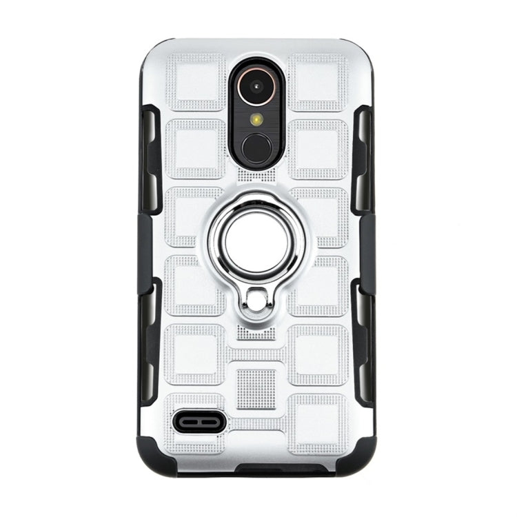 For LG K10 (2017) EU / US Version 3 In 1 Cube PC + TPU Protective Case with 360 Degrees Rotate Silver Ring Holder