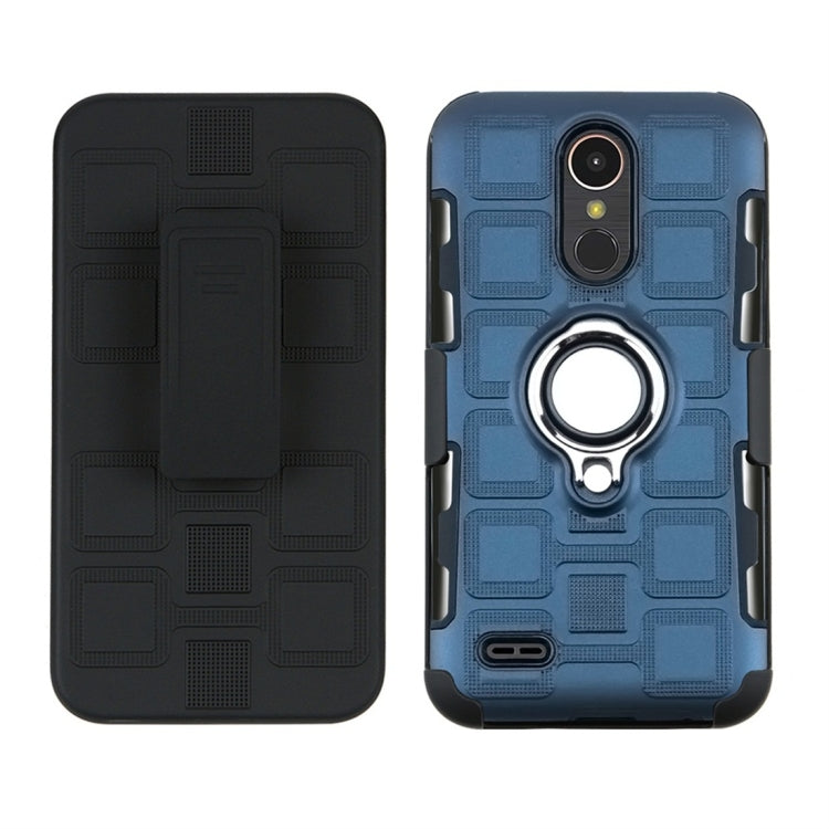 For LG K10 (2017) EU / US Version 3 In 1 Cube PC + TPU Protective Case with 360 Degrees Rotate Silver Ring Holder