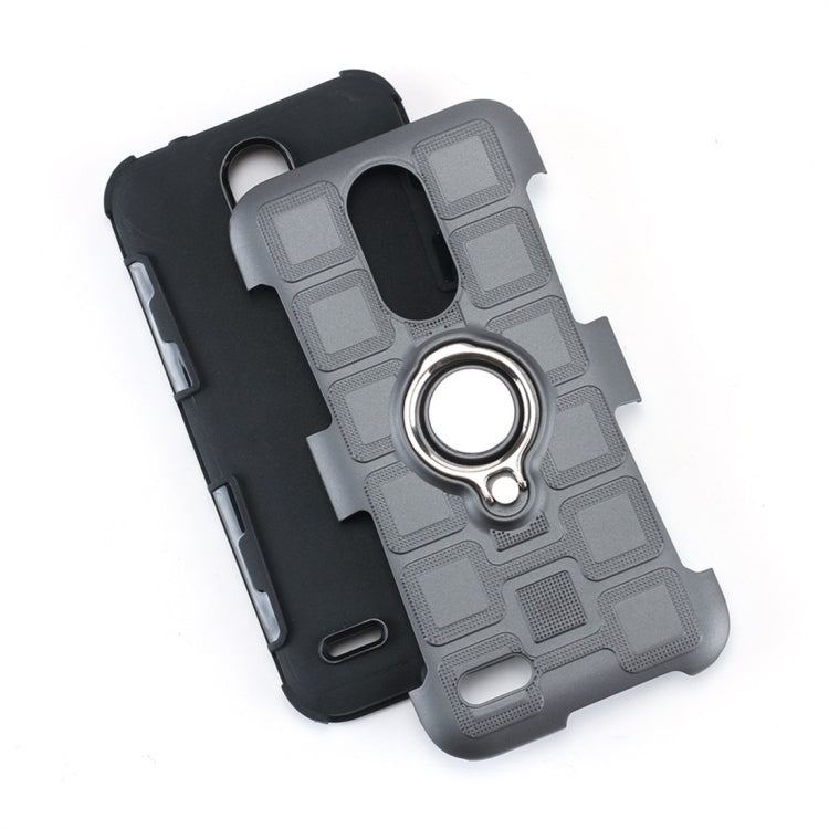 For LG K10 (2017) EU / US Version 3 In 1 Cube PC + TPU Protective Case with 360 Degrees Rotate Silver Ring Holder