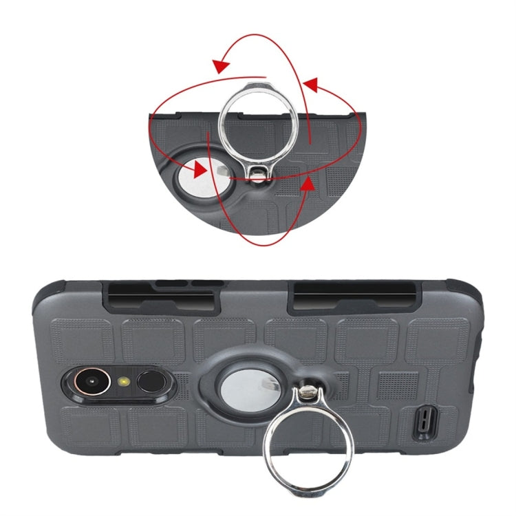 For LG K10 (2017) EU / US Version 3 In 1 Cube PC + TPU Protective Case with 360 Degrees Rotate Silver Ring Holder