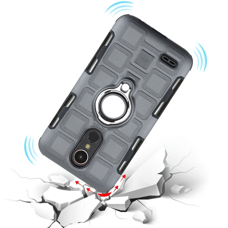 For LG K10 (2017) EU / US Version 3 In 1 Cube PC + TPU Protective Case with 360 Degrees Rotate Silver Ring Holder