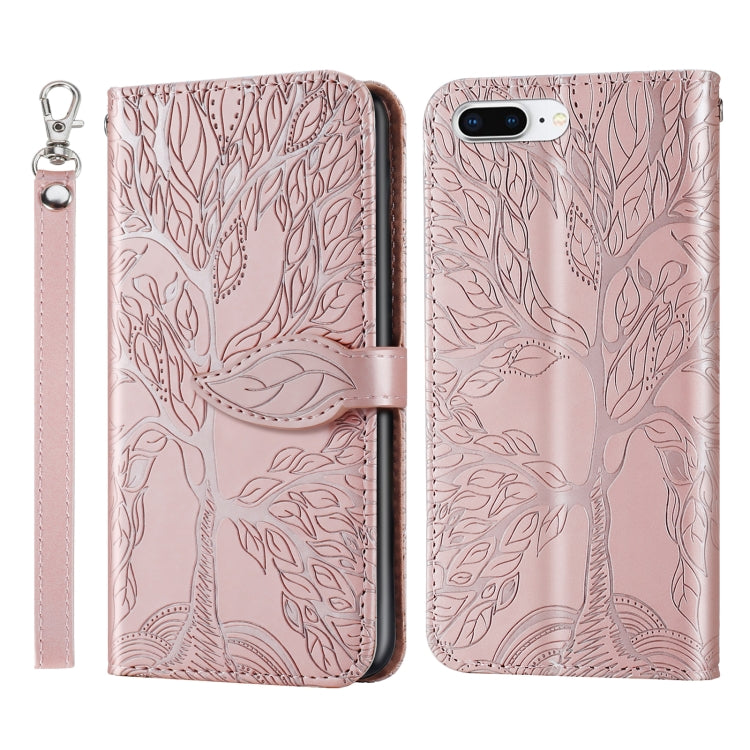 Life of Tree Embossing Pattern Horizontal Flip Leather Case with Holder & Card Slot & Wallet & Photo Frame & Lanyard For iPhone 8 Plus & 7 Plus