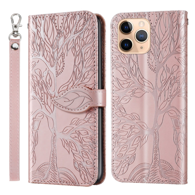 For iPhone 11 Pro Max Life of Tree Embossing Pattern Horizontal Flip Leather Case with Holder & Card Slot & Wallet & Photo Frame & Lanyard