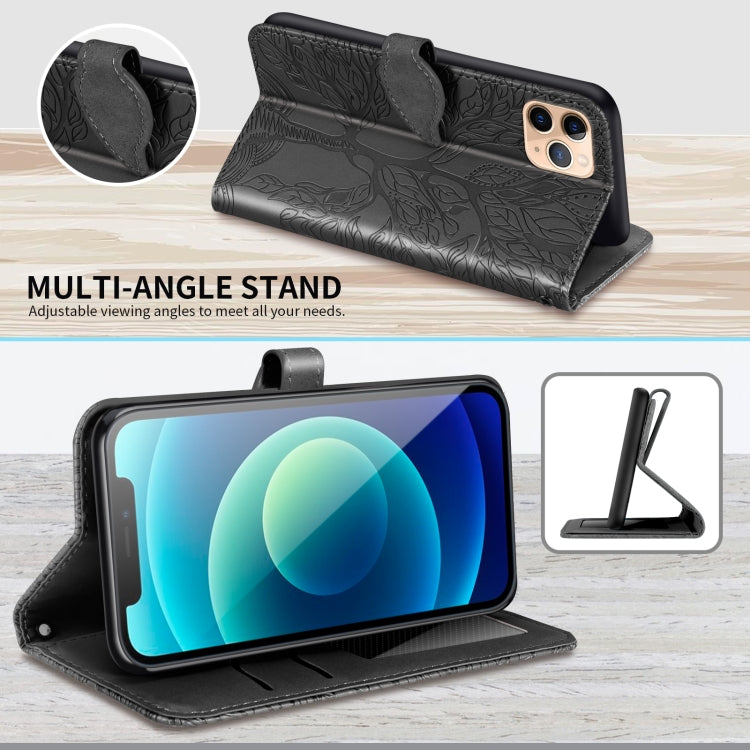 For iPhone 11 Pro Max Life of Tree Embossing Pattern Horizontal Flip Leather Case with Holder & Card Slot & Wallet & Photo Frame & Lanyard