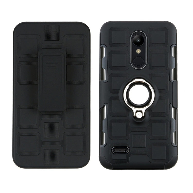For LG K10 (2018) EU / US Version 3 In 1 Cube PC + TPU Protective Case with 360 Degrees Rotate Silver Ring Holder