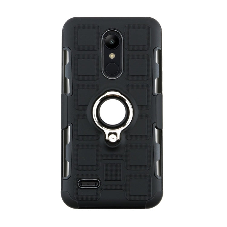 For LG K10 (2018) EU / US Version 3 In 1 Cube PC + TPU Protective Case with 360 Degrees Rotate Silver Ring Holder