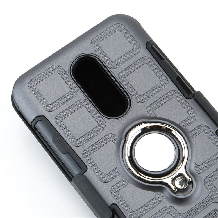For LG K10 (2018) EU / US Version 3 In 1 Cube PC + TPU Protective Case with 360 Degrees Rotate Silver Ring Holder