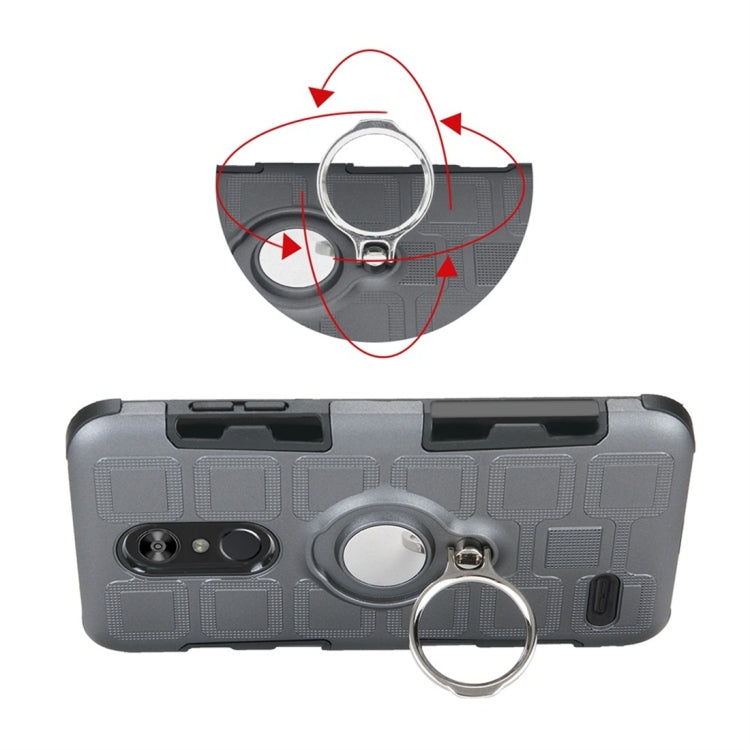 For LG K10 (2018) EU / US Version 3 In 1 Cube PC + TPU Protective Case with 360 Degrees Rotate Silver Ring Holder