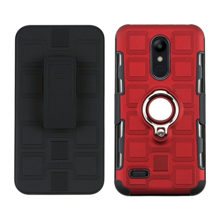 For LG K10 (2018) EU / US Version 3 In 1 Cube PC + TPU Protective Case with 360 Degrees Rotate Silver Ring Holder