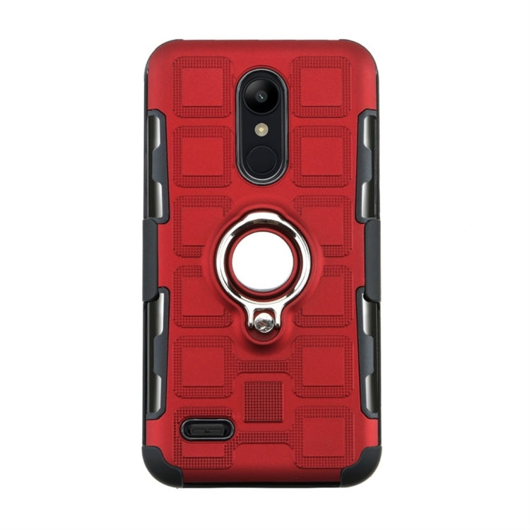 For LG K10 (2018) EU / US Version 3 In 1 Cube PC + TPU Protective Case with 360 Degrees Rotate Silver Ring Holder