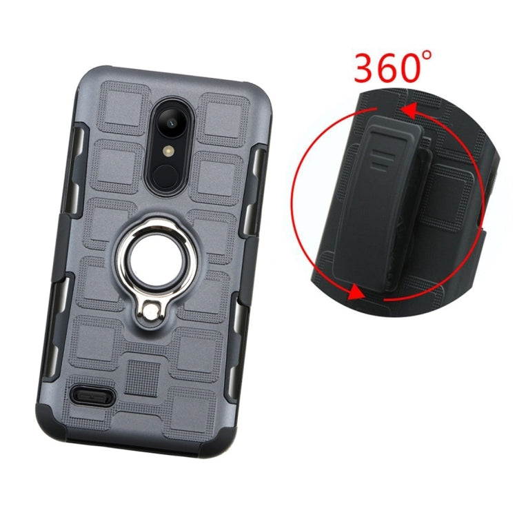For LG K10 (2018) EU / US Version 3 In 1 Cube PC + TPU Protective Case with 360 Degrees Rotate Silver Ring Holder