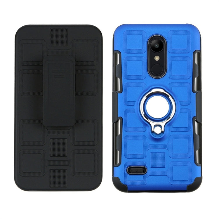 For LG K10 (2018) EU / US Version 3 In 1 Cube PC + TPU Protective Case with 360 Degrees Rotate Silver Ring Holder