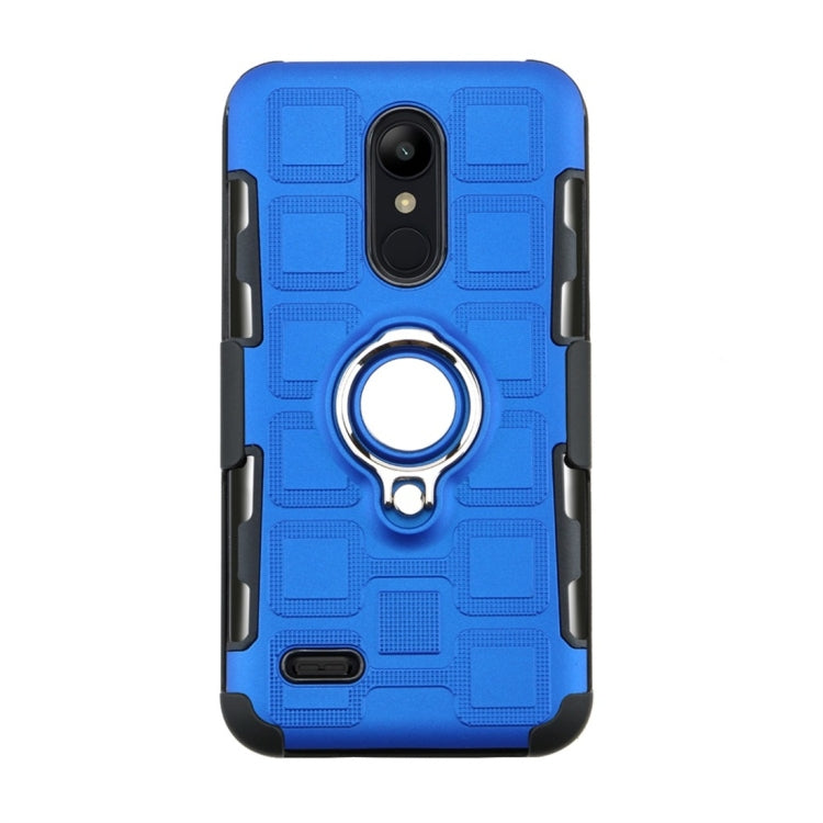 For LG K10 (2018) EU / US Version 3 In 1 Cube PC + TPU Protective Case with 360 Degrees Rotate Silver Ring Holder