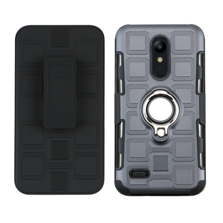 For LG K10 (2018) EU / US Version 3 In 1 Cube PC + TPU Protective Case with 360 Degrees Rotate Silver Ring Holder