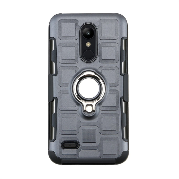 For LG K10 (2018) EU / US Version 3 In 1 Cube PC + TPU Protective Case with 360 Degrees Rotate Silver Ring Holder