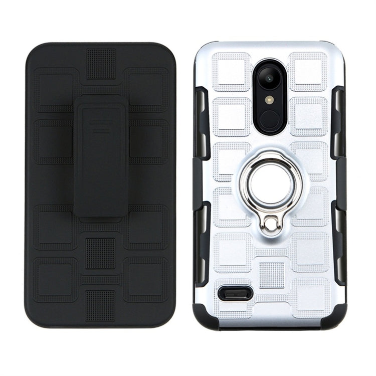 For LG K10 (2018) EU / US Version 3 In 1 Cube PC + TPU Protective Case with 360 Degrees Rotate Silver Ring Holder