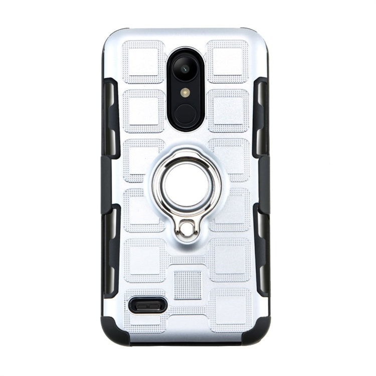 For LG K10 (2018) EU / US Version 3 In 1 Cube PC + TPU Protective Case with 360 Degrees Rotate Silver Ring Holder