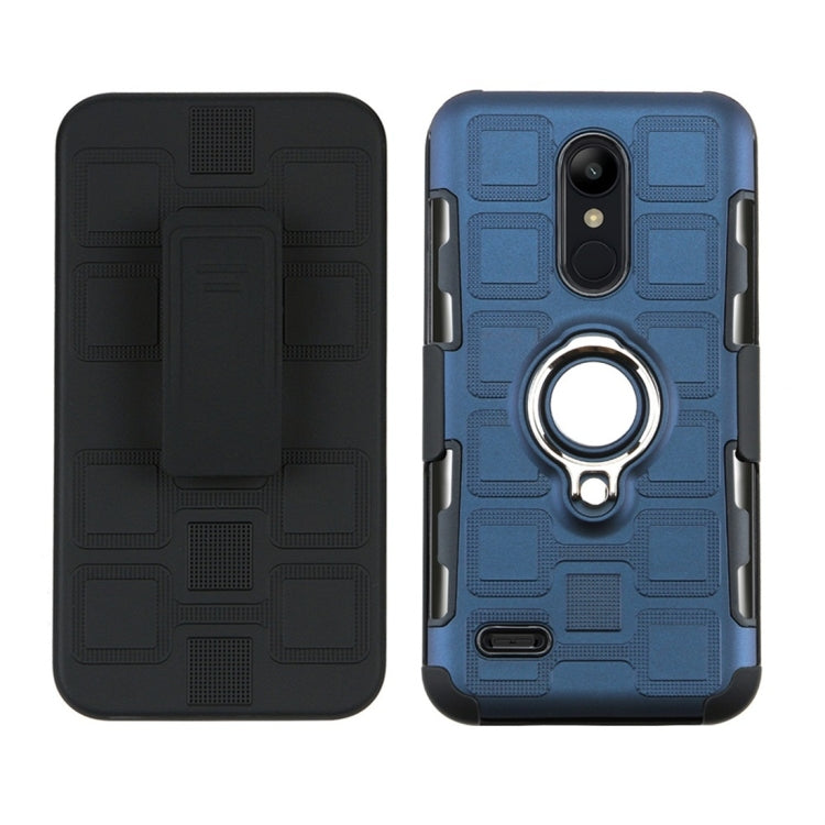 For LG K10 (2018) EU / US Version 3 In 1 Cube PC + TPU Protective Case with 360 Degrees Rotate Silver Ring Holder