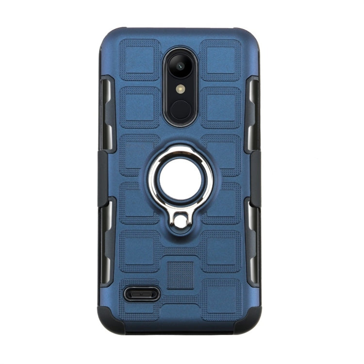 For LG K10 (2018) EU / US Version 3 In 1 Cube PC + TPU Protective Case with 360 Degrees Rotate Silver Ring Holder
