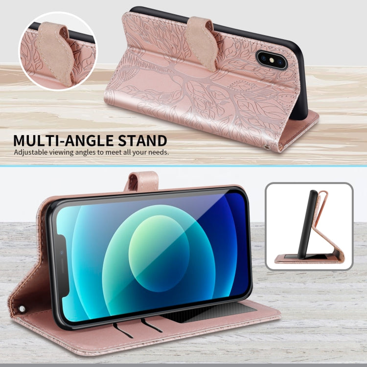 For iPhone X / XS Life of Tree Embossing Pattern Horizontal Flip Leather Case with Holder & Card Slot & Wallet & Photo Frame & Lanyard