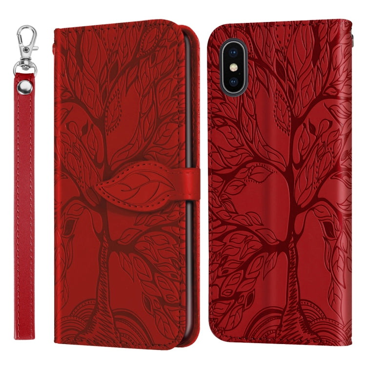 For iPhone X / XS Life of Tree Embossing Pattern Horizontal Flip Leather Case with Holder & Card Slot & Wallet & Photo Frame & Lanyard
