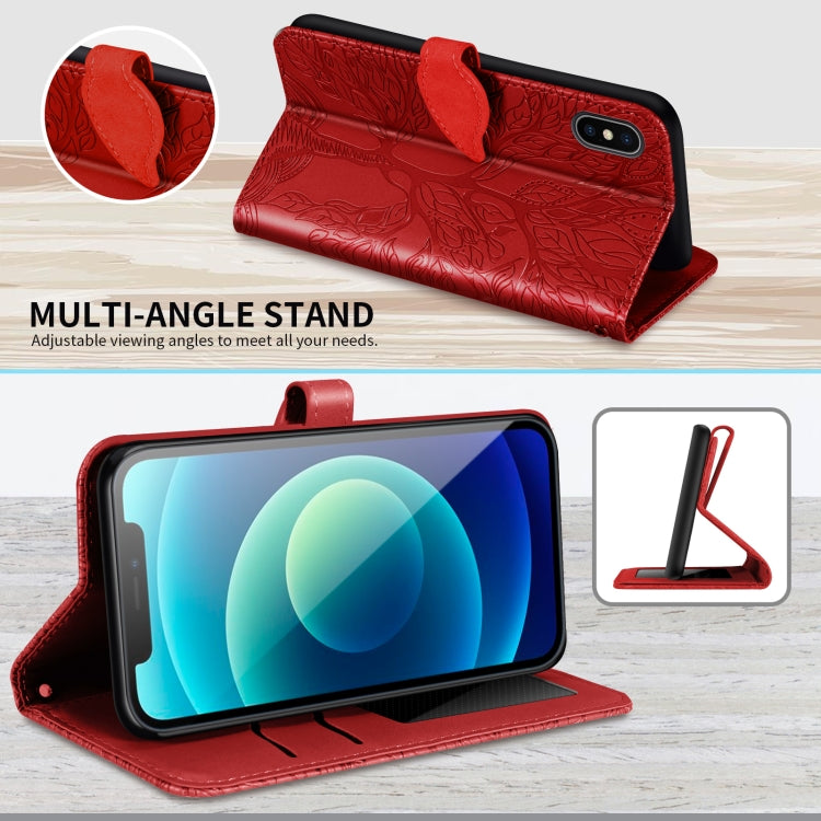 For iPhone X / XS Life of Tree Embossing Pattern Horizontal Flip Leather Case with Holder & Card Slot & Wallet & Photo Frame & Lanyard