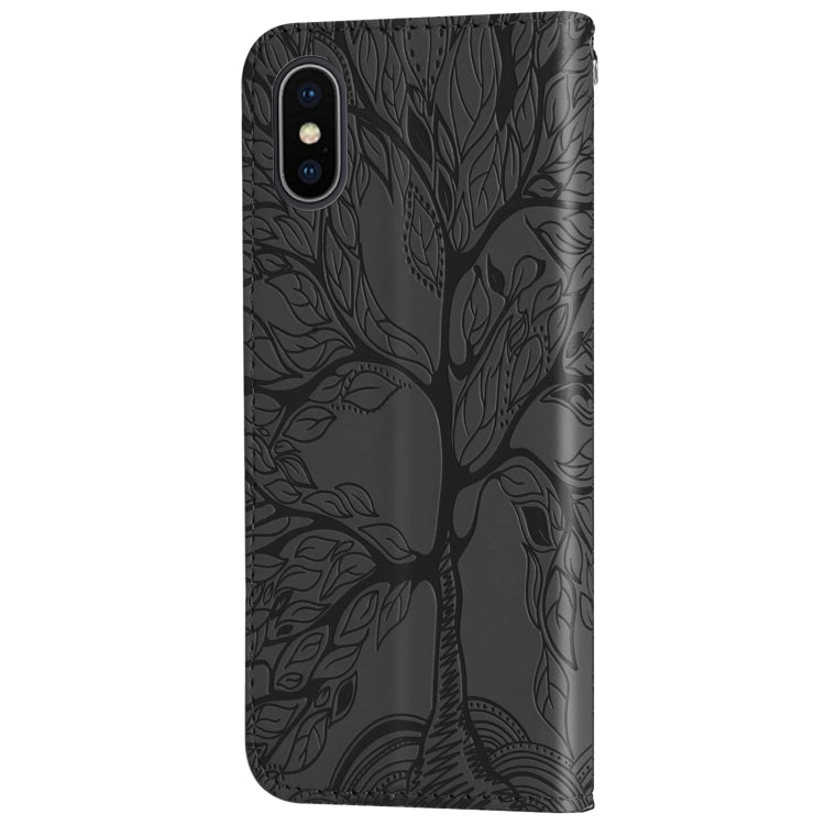 For iPhone X / XS Life of Tree Embossing Pattern Horizontal Flip Leather Case with Holder & Card Slot & Wallet & Photo Frame & Lanyard
