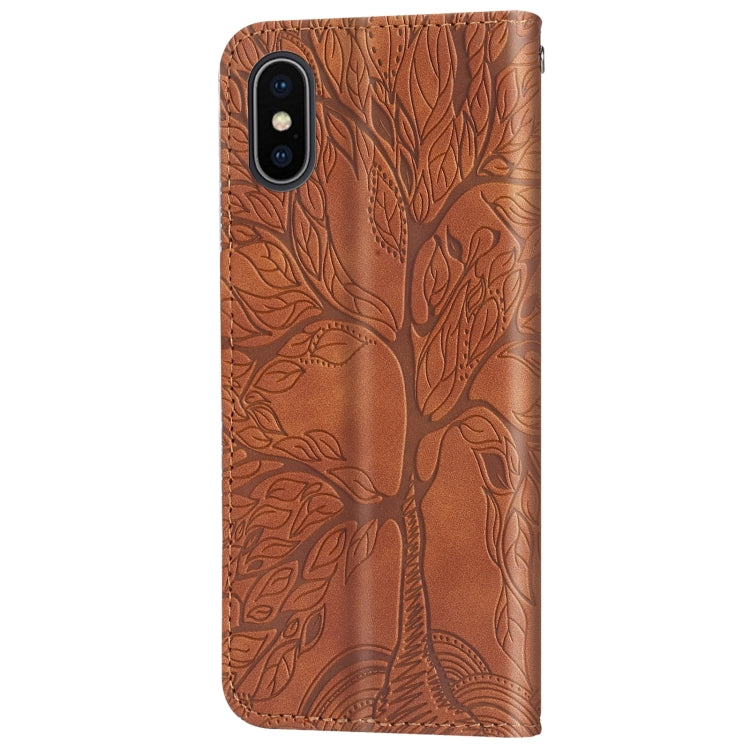 For iPhone X / XS Life of Tree Embossing Pattern Horizontal Flip Leather Case with Holder & Card Slot & Wallet & Photo Frame & Lanyard
