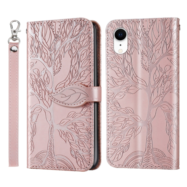 For iPhone XR Life of Tree Embossing Pattern Horizontal Flip Leather Case with Holder & Card Slot & Wallet & Photo Frame & Lanyard