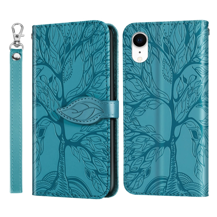 For iPhone XR Life of Tree Embossing Pattern Horizontal Flip Leather Case with Holder & Card Slot & Wallet & Photo Frame & Lanyard