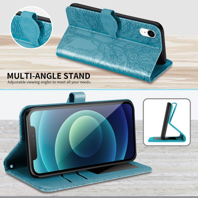 For iPhone XR Life of Tree Embossing Pattern Horizontal Flip Leather Case with Holder & Card Slot & Wallet & Photo Frame & Lanyard