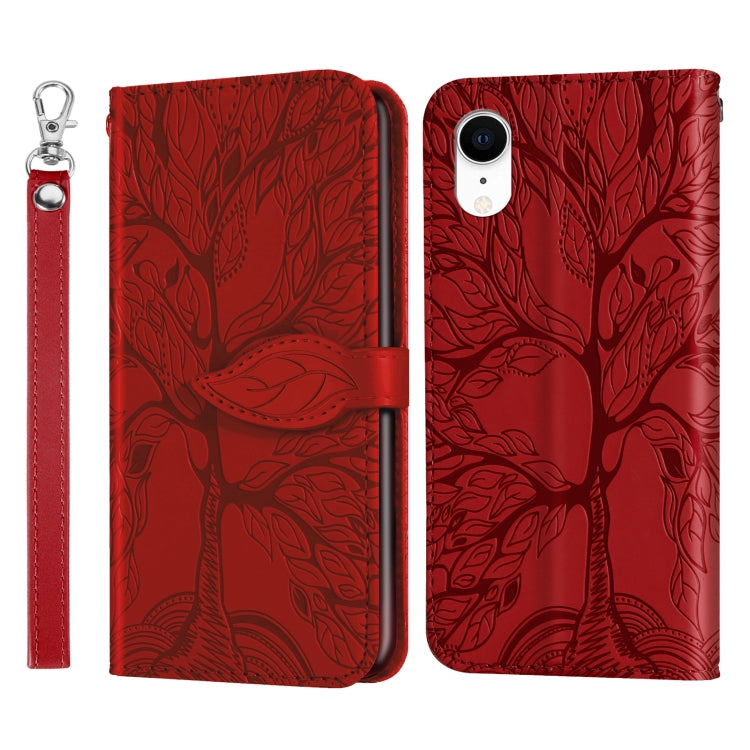 For iPhone XR Life of Tree Embossing Pattern Horizontal Flip Leather Case with Holder & Card Slot & Wallet & Photo Frame & Lanyard