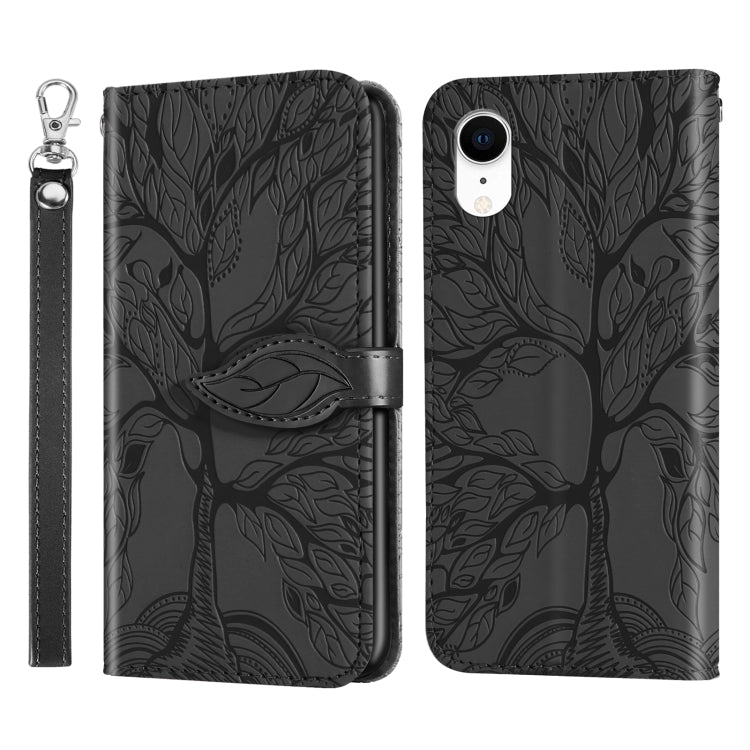 For iPhone XR Life of Tree Embossing Pattern Horizontal Flip Leather Case with Holder & Card Slot & Wallet & Photo Frame & Lanyard