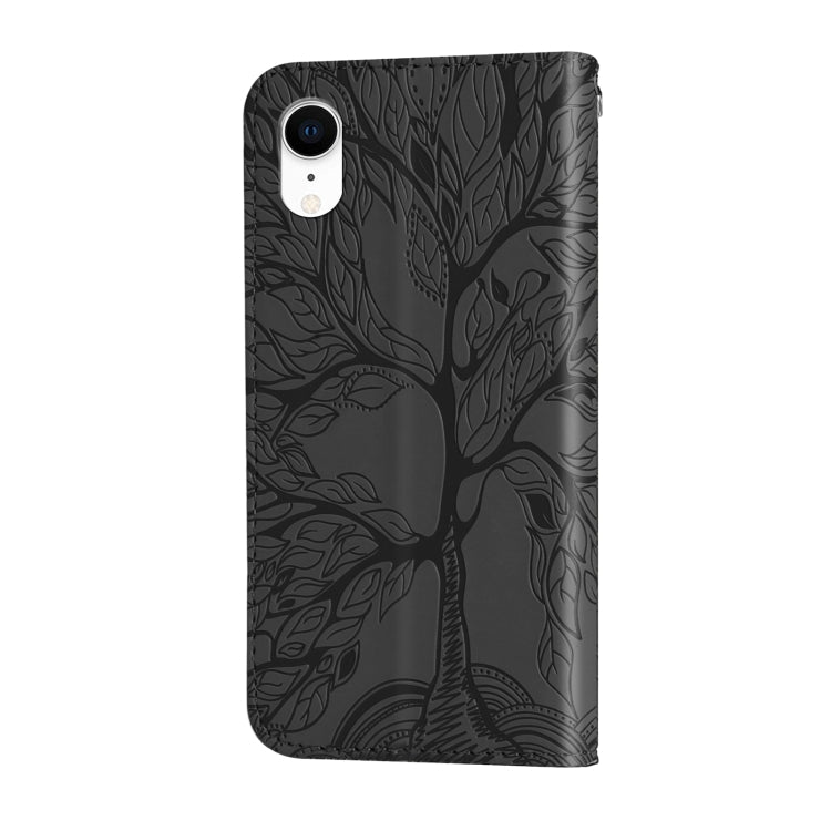 For iPhone XR Life of Tree Embossing Pattern Horizontal Flip Leather Case with Holder & Card Slot & Wallet & Photo Frame & Lanyard