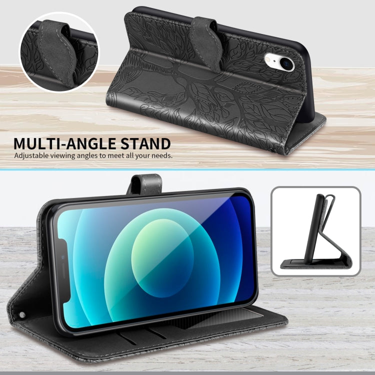 For iPhone XR Life of Tree Embossing Pattern Horizontal Flip Leather Case with Holder & Card Slot & Wallet & Photo Frame & Lanyard