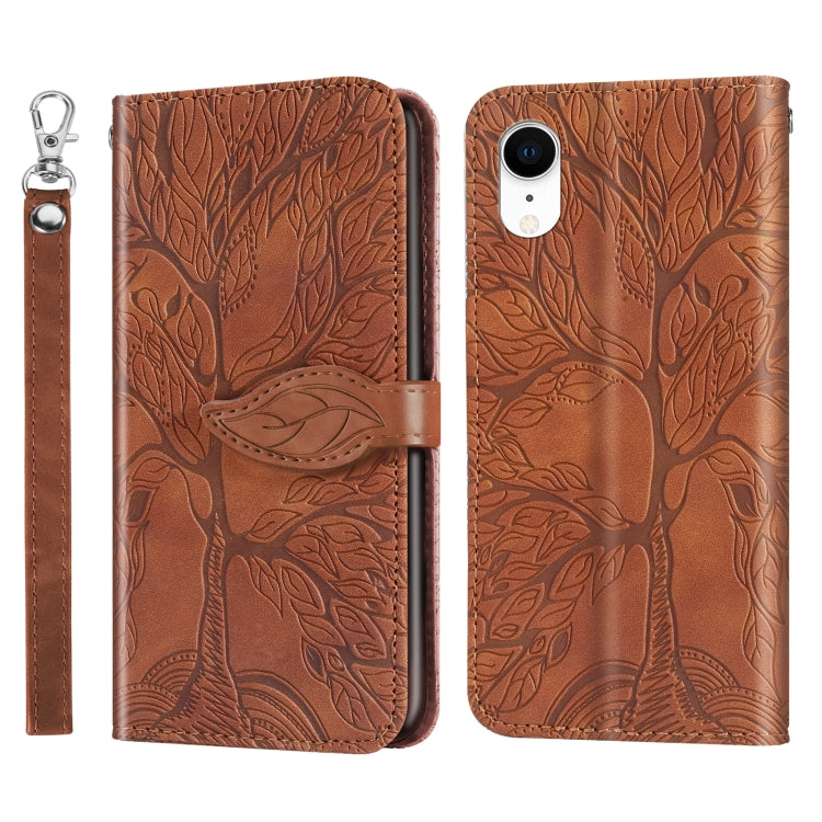 For iPhone XR Life of Tree Embossing Pattern Horizontal Flip Leather Case with Holder & Card Slot & Wallet & Photo Frame & Lanyard