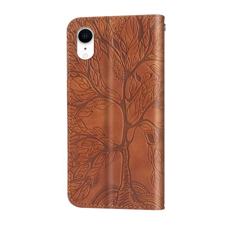 For iPhone XR Life of Tree Embossing Pattern Horizontal Flip Leather Case with Holder & Card Slot & Wallet & Photo Frame & Lanyard